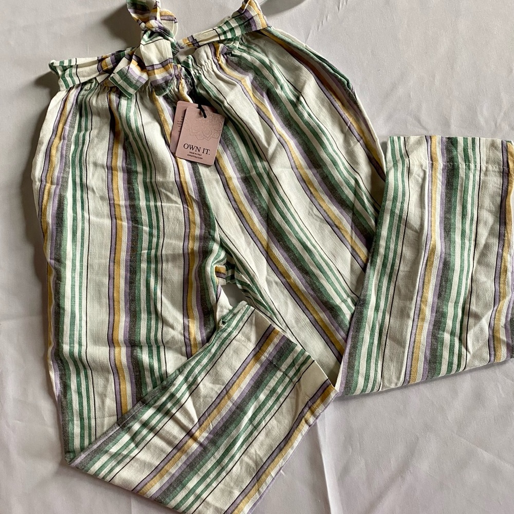 Own It Stripped Linen Blend Pants Size L